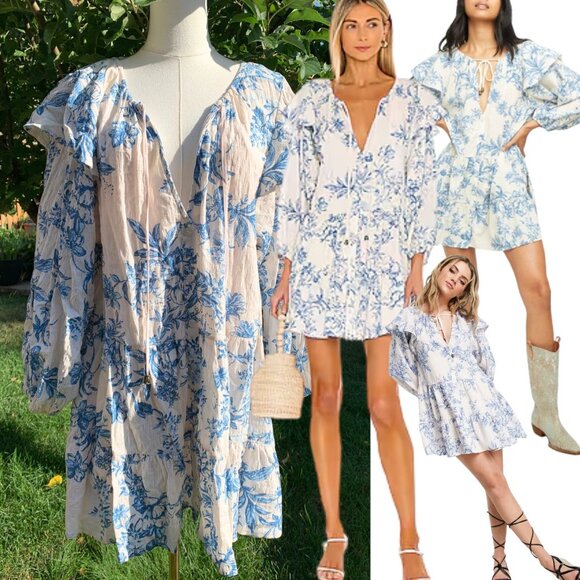 FREE PEOPLE Sunbaked Long Sleeve Swing Minidress, Tea Floral - Sz L - Picture 1 of 13